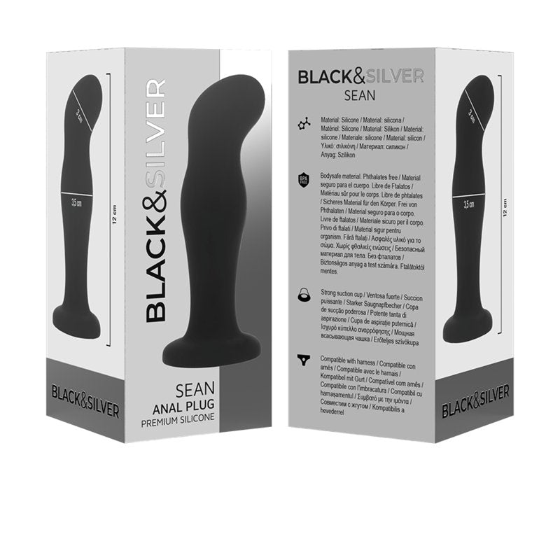 Black & Silver - Sean Premium Silicone Anal Plug - Black - Kinky Leash