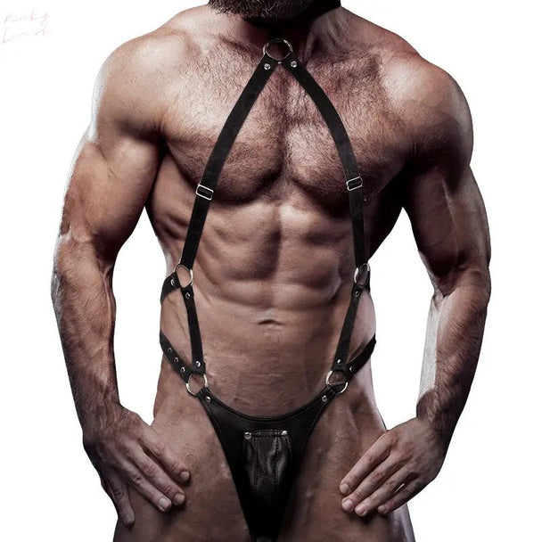 FETISH SUBMISSIVE ATTITUDE - ECO LEATHER JOCK STRAP HARNESS MEN - Kinky Leash