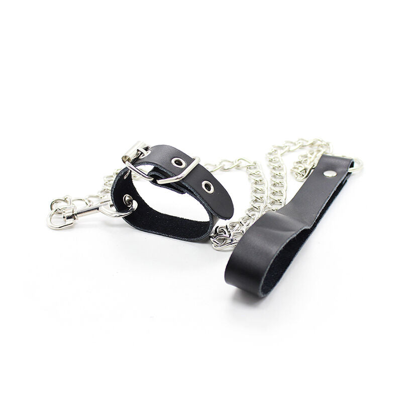 PENIS NECKLACE AND LEATHER STRAP WITH METAL CHAIN